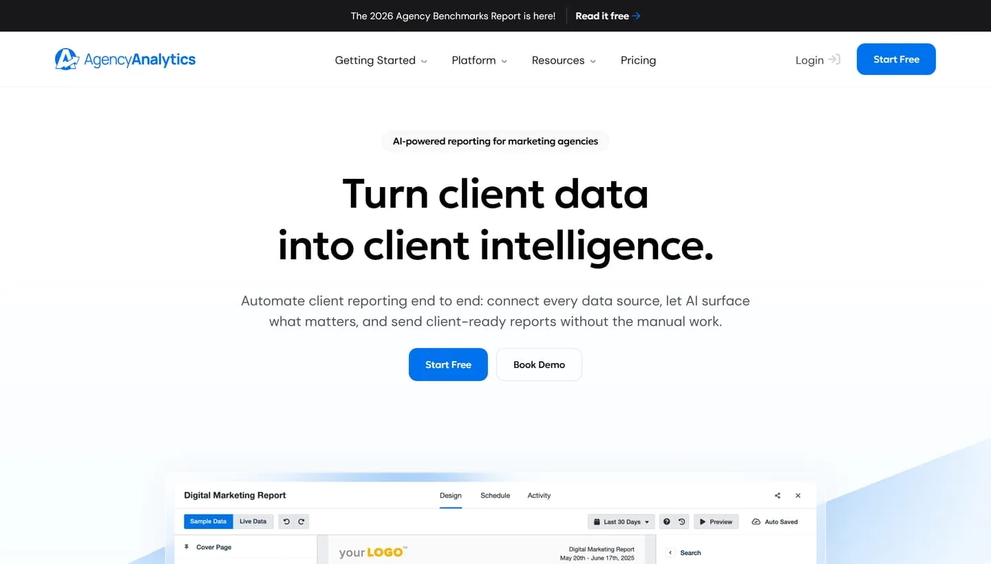 The AgencyAnalytics homepage