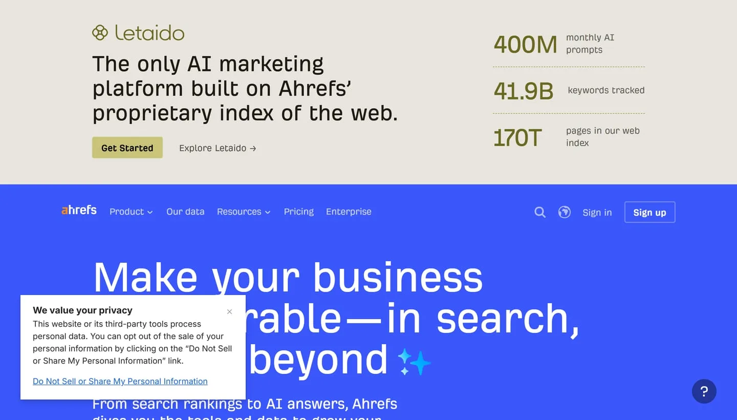 The Ahrefs homepage