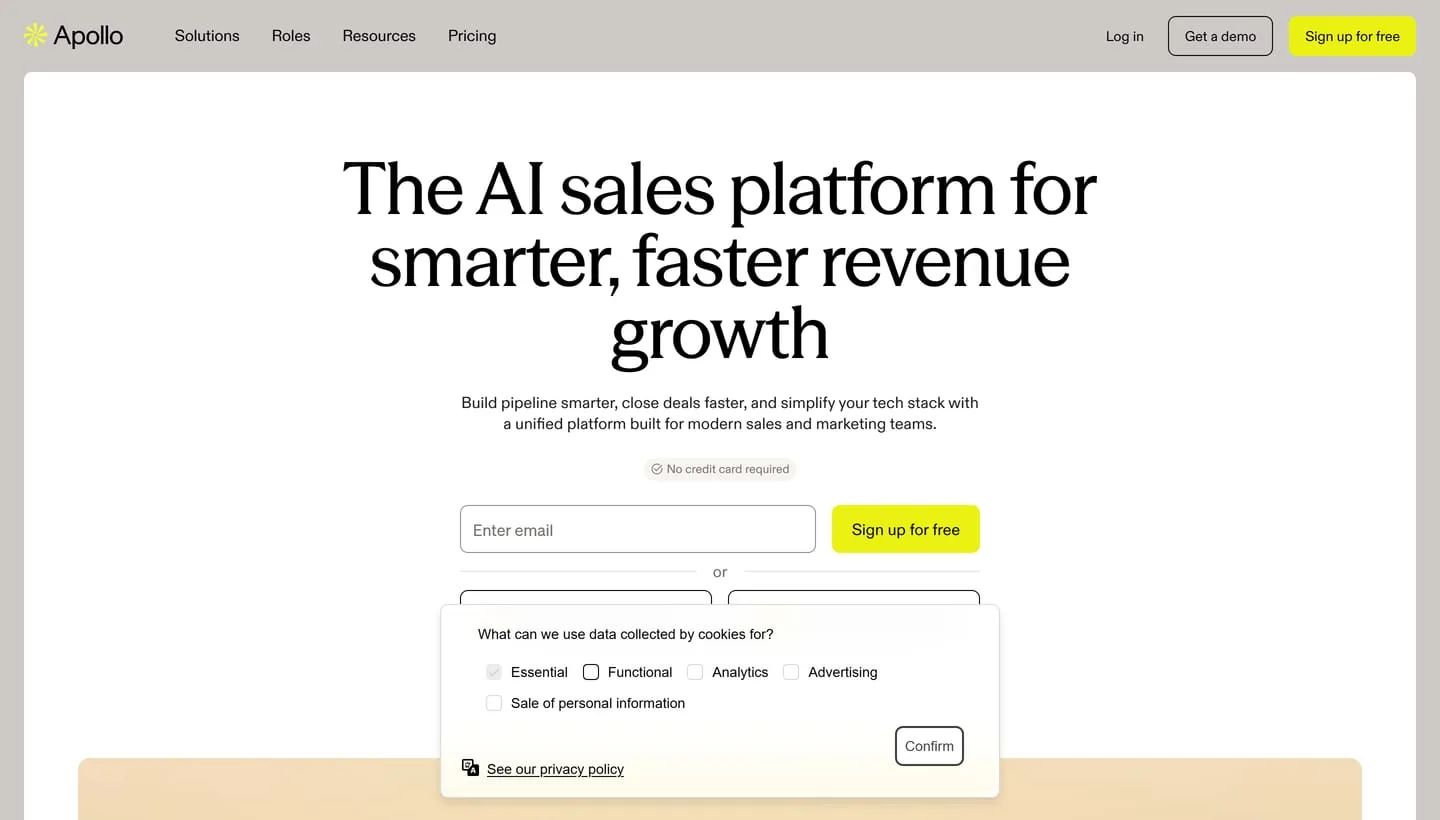 The Apollo.io homepage