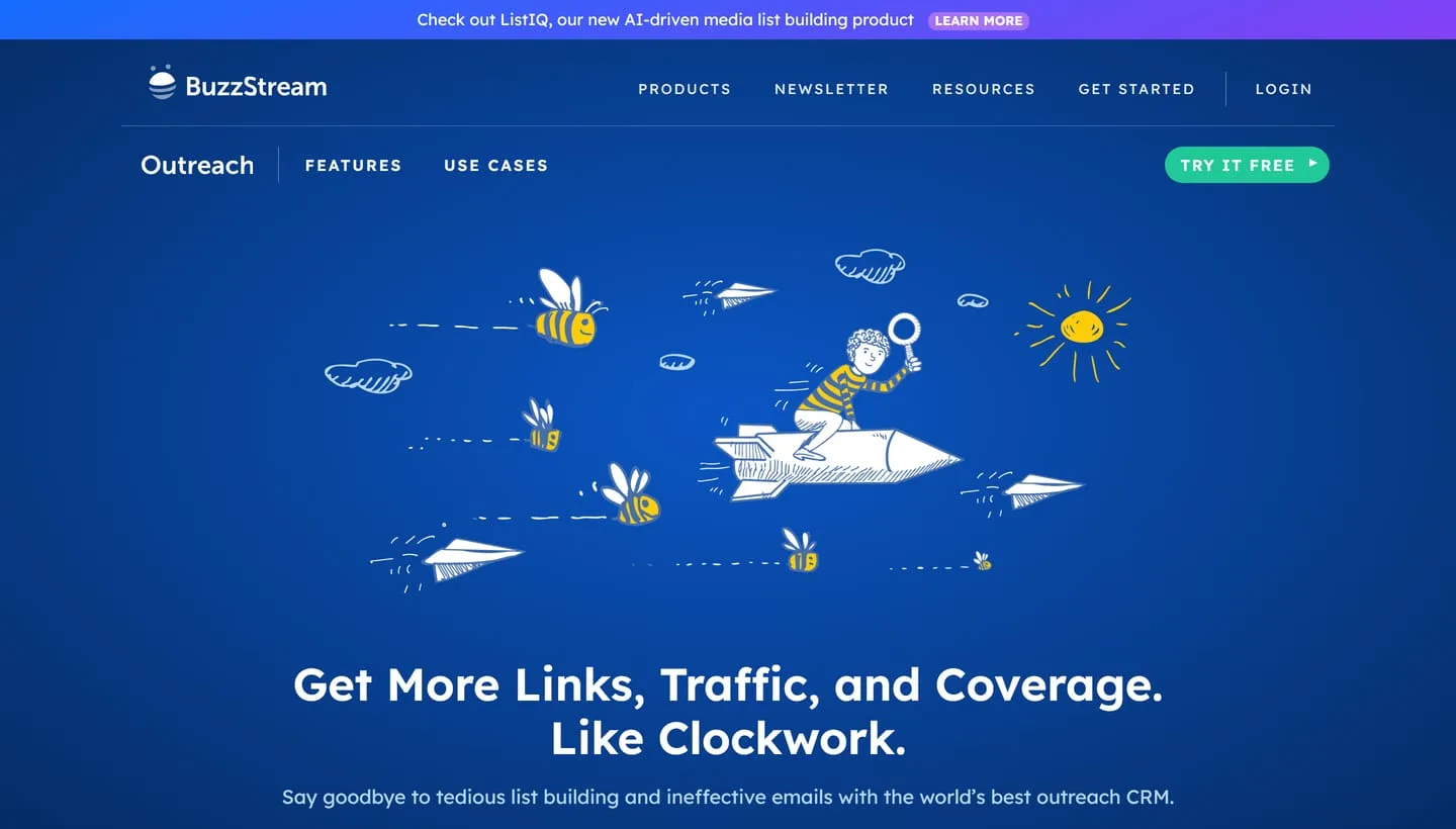 The BuzzStream homepage