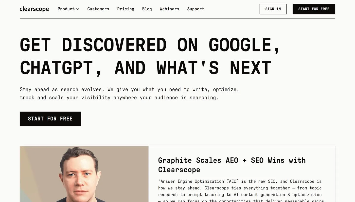 The Clearscope homepage