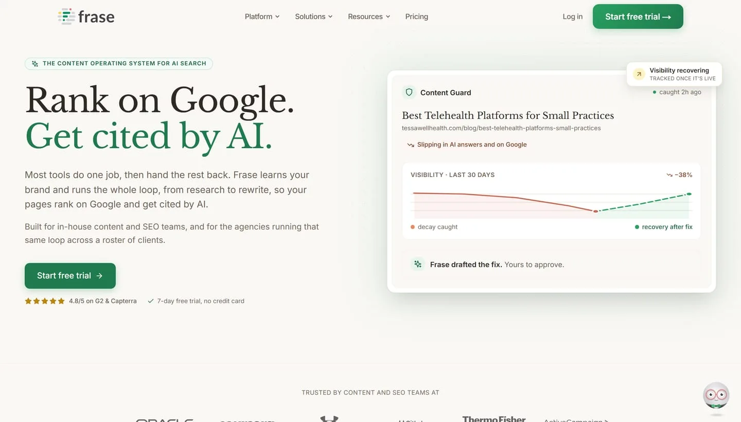 The Frase homepage