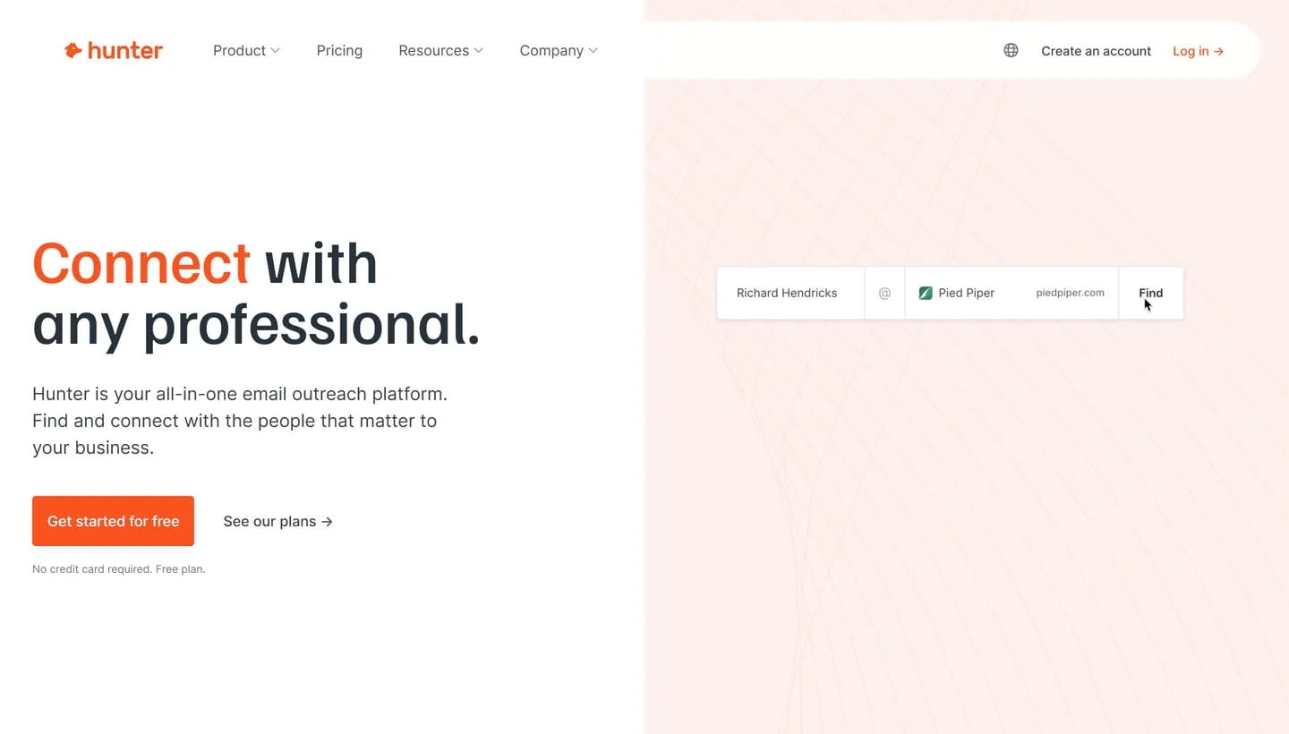 The Hunter.io homepage