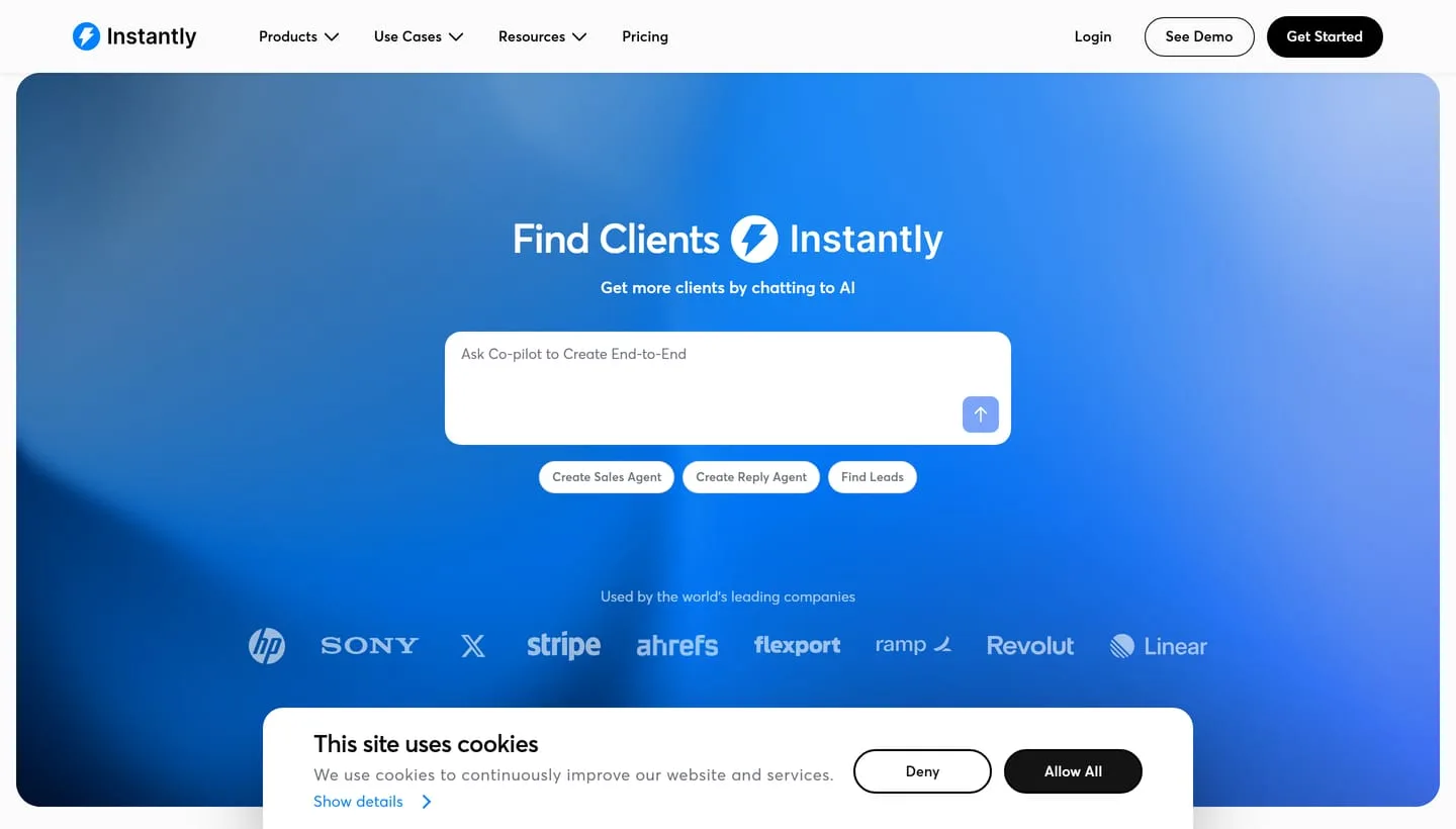 The Instantly homepage
