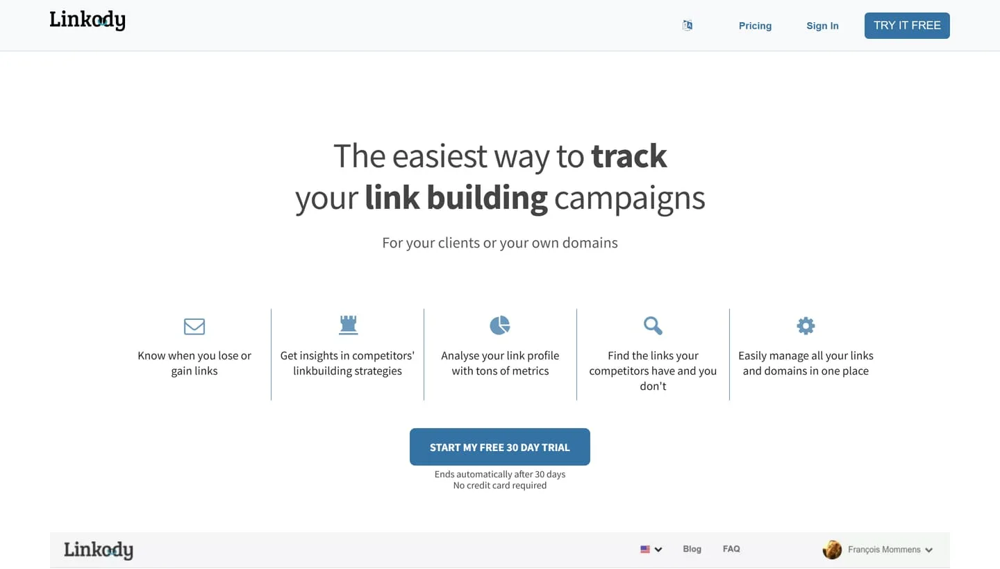 The Linkody homepage