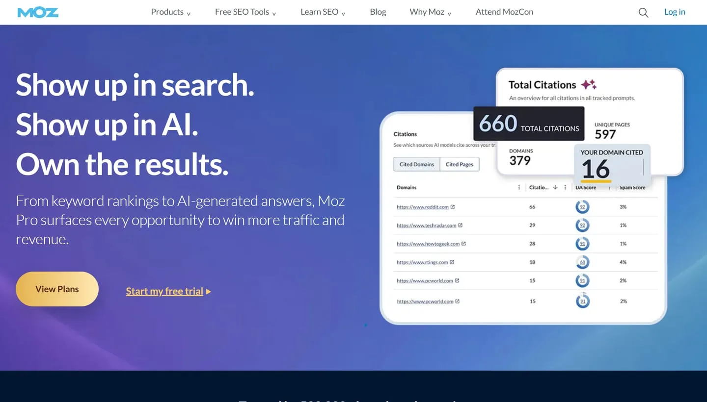 The Moz homepage