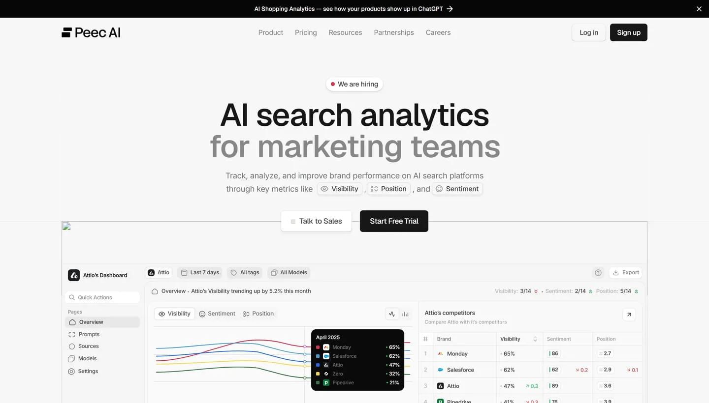 The Peec AI homepage