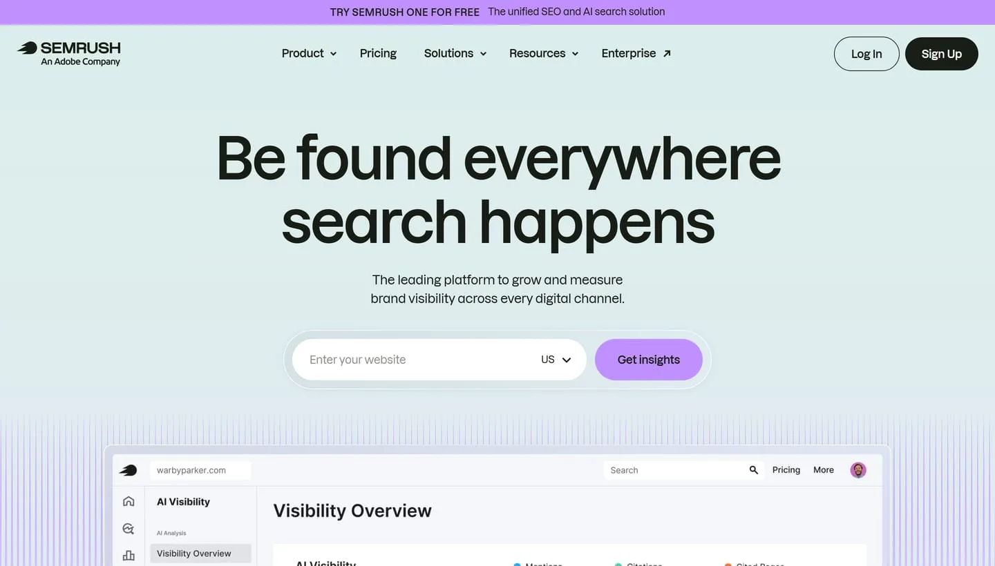 The Semrush homepage