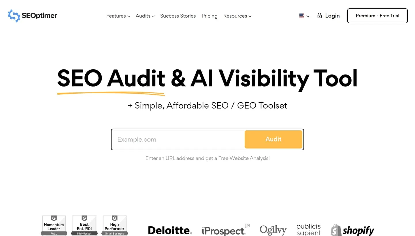 The SEOptimer homepage